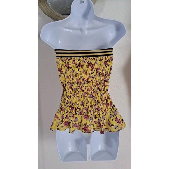 For Love & Lemons Silk Floral Odette Smocked Mini Skirt Sz M Yellow Peplum Ditsy - Picture 7 of 11